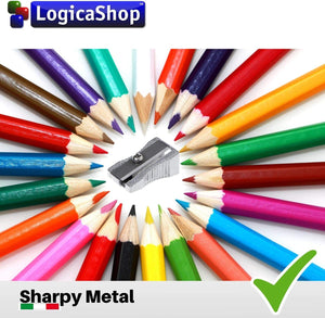 LogicaShop ® Sharpy Metallspitzer, klein, klassisch, aus Aluminium und Stahl – Metall-Bleistiftspitzer 1 Loch für Kawai-Stifte, Kinderschulstifte und Make-up-Augenstift