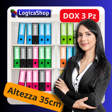 Cargar imagen en el visor de la galería, LogicaShop UBOX SET 3 RACCOGLITORI AD ANELLI A4 CON CUSTODIA – CLASSIFICATORI FALDONI DOCUMENTI ARCHIVIO UFFICIO – DOX REGISTRATORI A LEVA (Dorso 8, Protocollo 35cm, 9 Colori)
