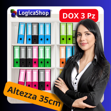 Cargar imagen en el visor de la galería, LogicaShop ® UBOX SET 3 RACCOGLITORI AD ANELLI A4 CON CUSTODIA – CLASSIFICATORI FALDONI DOCUMENTI ARCHIVIO UFFICIO – DOX REGISTRATORI A LEVA (Dorso 8, Protocollo 35cm, 9 Colori)
