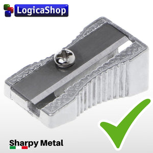 LogicaShop ® Sharpy Metallspitzer, klein, klassisch, aus Aluminium und Stahl – Metall-Bleistiftspitzer 1 Loch für Kawai-Stifte, Kinderschulstifte und Make-up-Augenstift