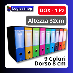 LogicaShop UBOX 1 RACCOGLITORE AD ANELLI A4 CON CUSTODIA – CLASSIFICATORI FALDONI DOCUMENTI ARCHIVIO UFFICIO – DOX REGISTRATORI A LEVA (Dorso 8, Commerciale 32cm, 9 Colori)