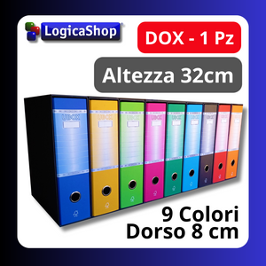 LogicaShop ® UBOX 1 RACCOGLITORE AD ANELLI A4 CON CUSTODIA – CLASSIFICATORI FALDONI DOCUMENTI ARCHIVIO UFFICIO – DOX REGISTRATORI A LEVA (Dorso 8, Commerciale 32cm, 9 Colori)