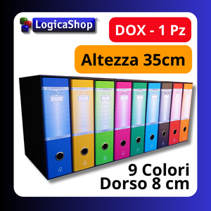 LogicaShop UBOX 1 RACCOGLITORE AD ANELLI A4 CON CUSTODIA – CLASSIFICATORI FALDONI DOCUMENTI ARCHIVIO UFFICIO – DOX REGISTRATORI A LEVA (Dorso 8, Protocollo 35cm, 9 Colori)