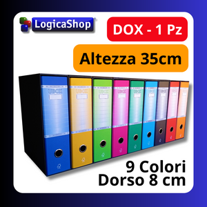 LogicaShop ® UBOX 1 RACCOGLITORE AD ANELLI A4 CON CUSTODIA – CLASSIFICATORI FALDONI DOCUMENTI ARCHIVIO UFFICIO – DOX REGISTRATORI A LEVA (Dorso 8, Protocollo 35cm, 9 Colori)