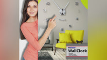 Carica e avvia il video nel visualizzatore di galleria, LogicaShop WallClock Orologio da Parete Grande con Numeri e Lancette Adesivi Fai da te, Silenzioso e Facile da Montare, Diametro 60-130 cm, Design Moderno 3D, Casa e Ufficio

